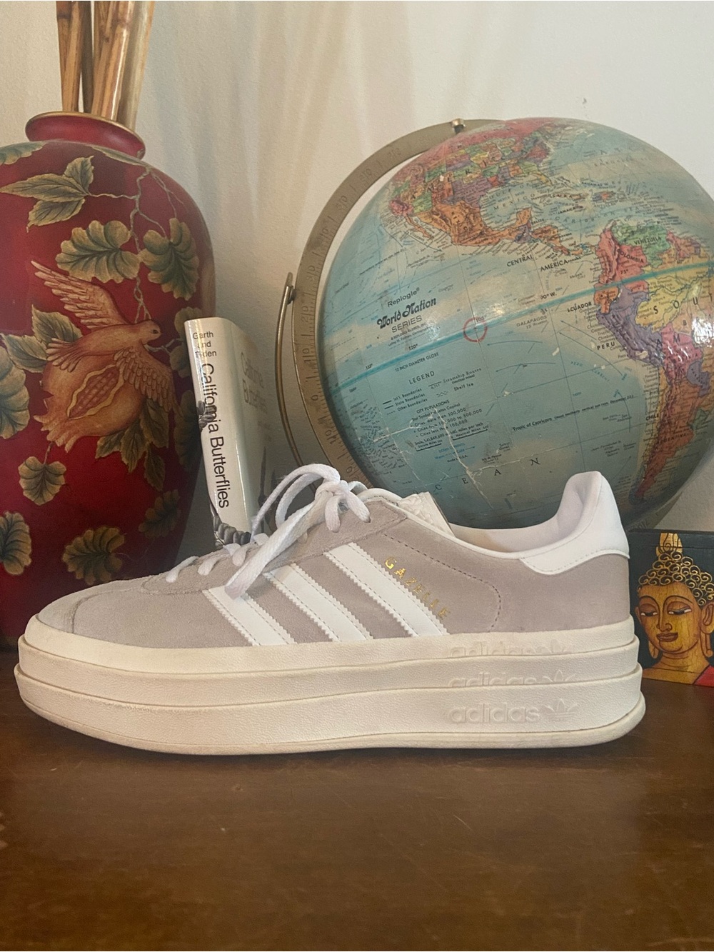 adidas Women’s Gazelle ‘s Beige and White Suede Retro Sneakers
